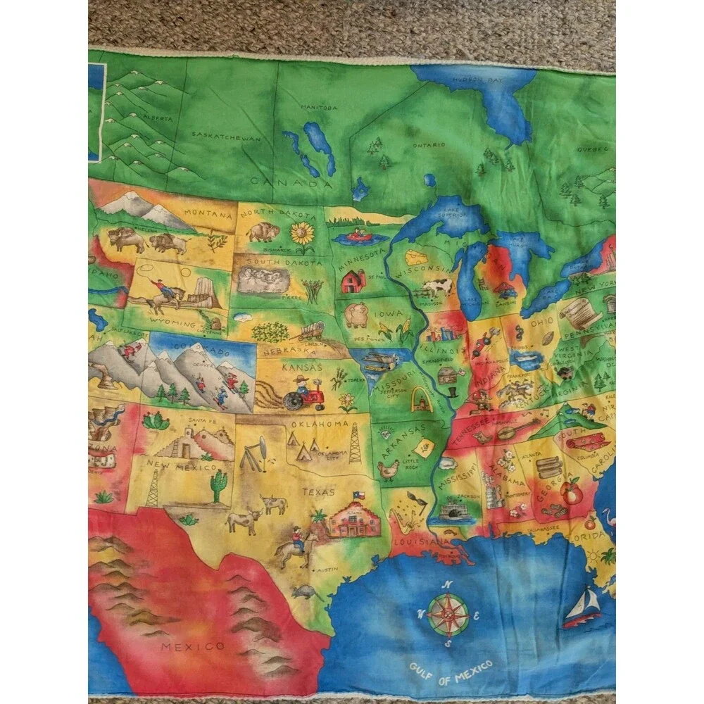 Handmade USA United States of America Fabric Map Baby Blanket Play Mat 44x33‎